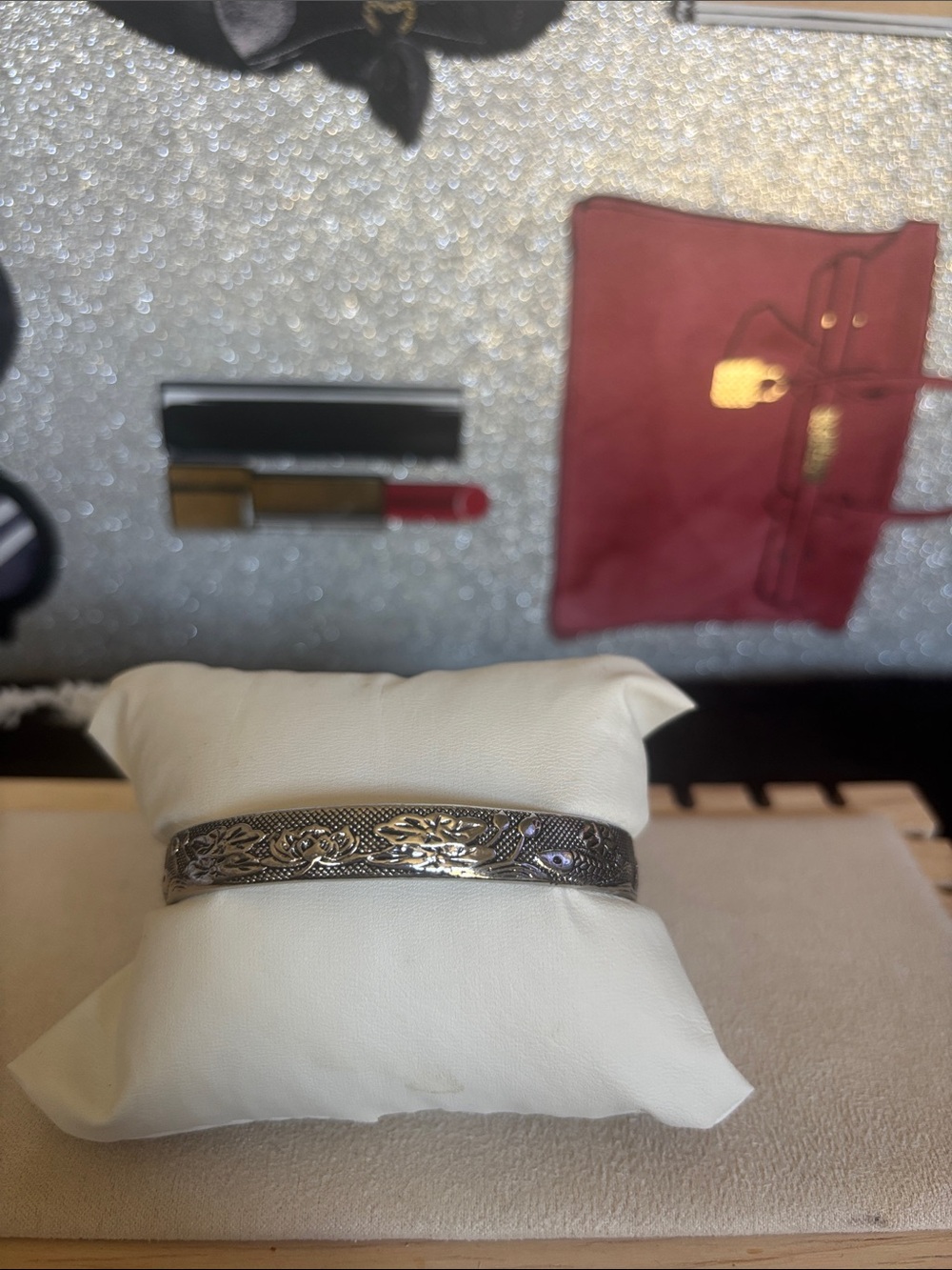 Floral Engraved Silver  Women's Bangle Watch Bracelet